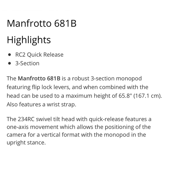 Manfrotto 681B Monopod With 234RC Swivel/Tilt Head - Picture 5 of 5